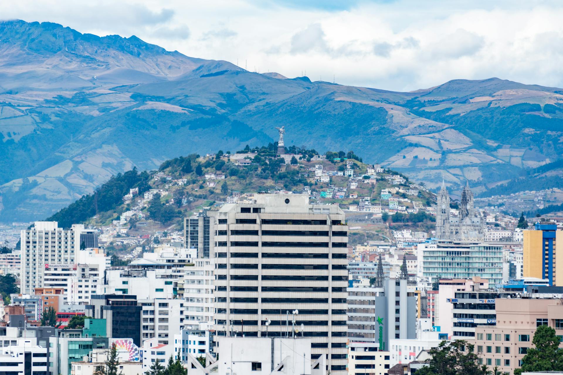 Aerial view of Quito with the Andes mountains in the background